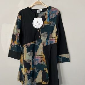 NEW PARSLEY & SAGE PAINTERLY PIECED TUNIC BLACK SIZE:S